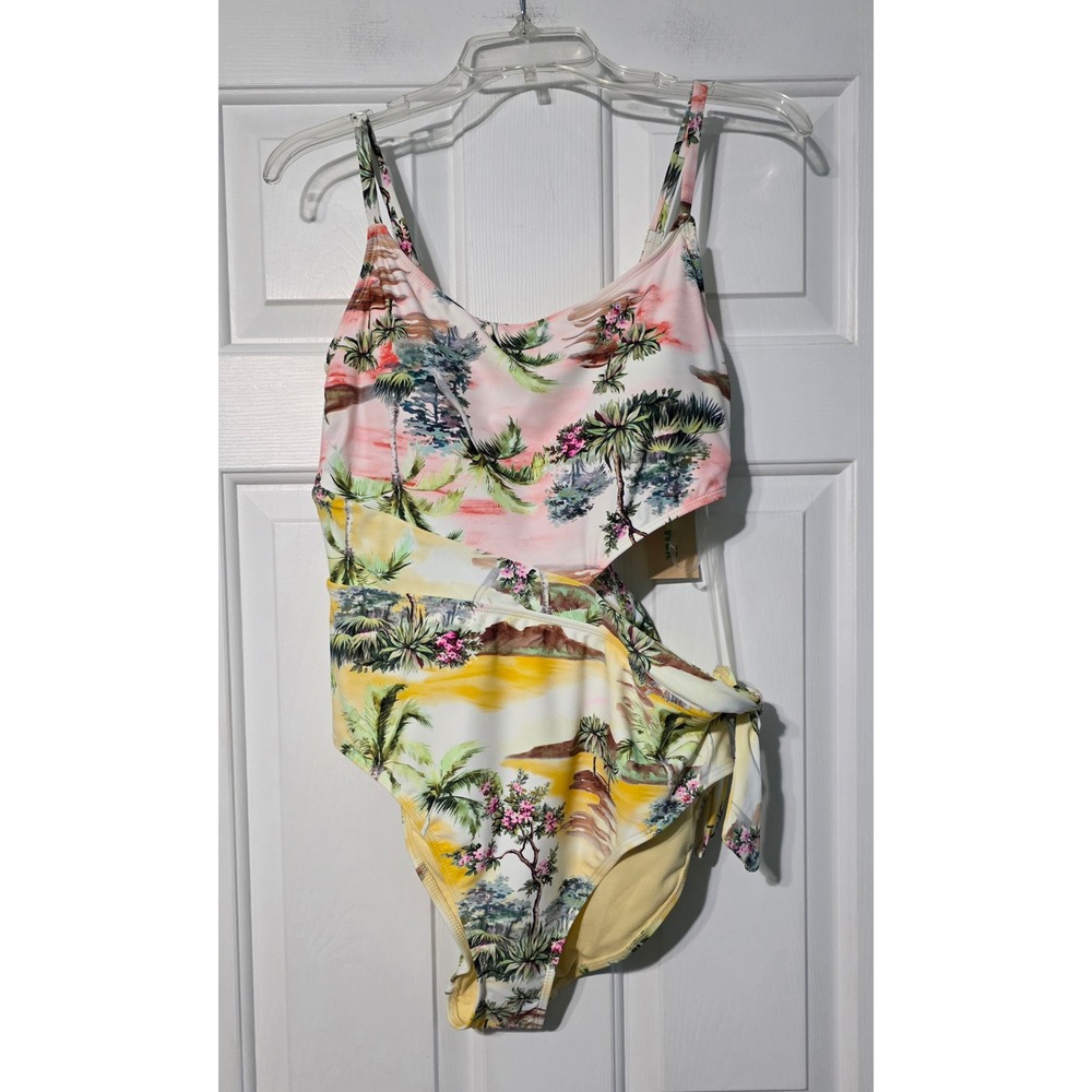 Sandflower Tropical Palm Tree Cutout One Piece Swimsuit XL NWT